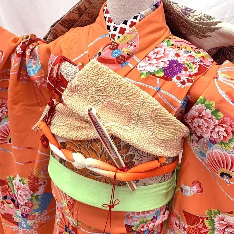 409ag74■七五三 7歳 アンティーク着物＆アンティーク丸帯■u