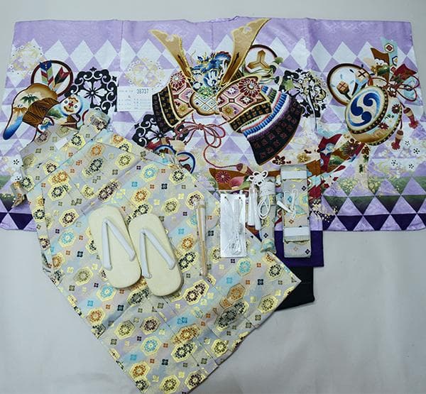 七五三 五歳 男児 羽織袴フルセット L寸 薄紫 兜 袴変更可能 NO38737