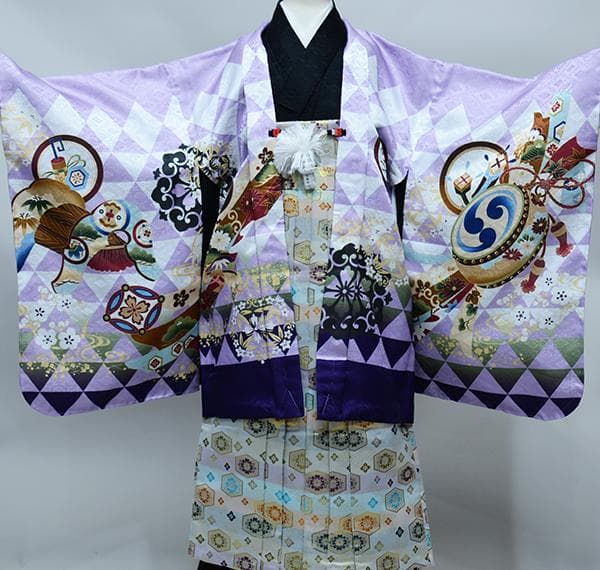七五三 五歳 男児 羽織袴フルセット L寸 薄紫 兜 袴変更可能 NO38737