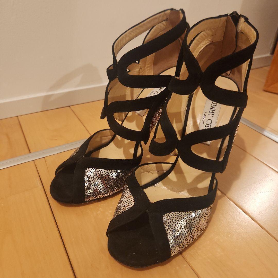 【ヨウ】Jimmy Choo/ジミーチュウ　ハイヒール　黒/シルバー