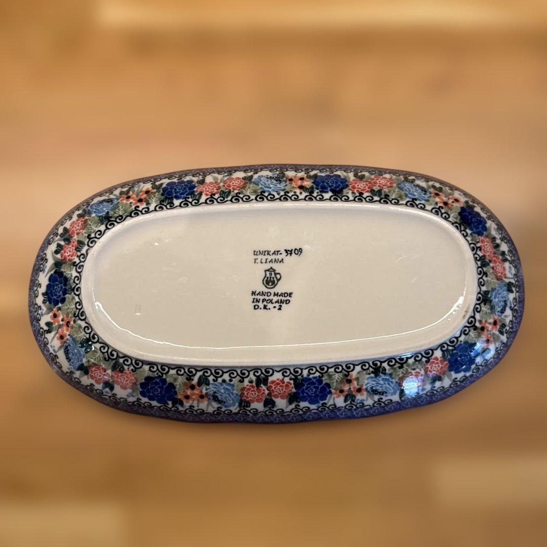 ポーリッシュポタリー　オーバル皿　花柄