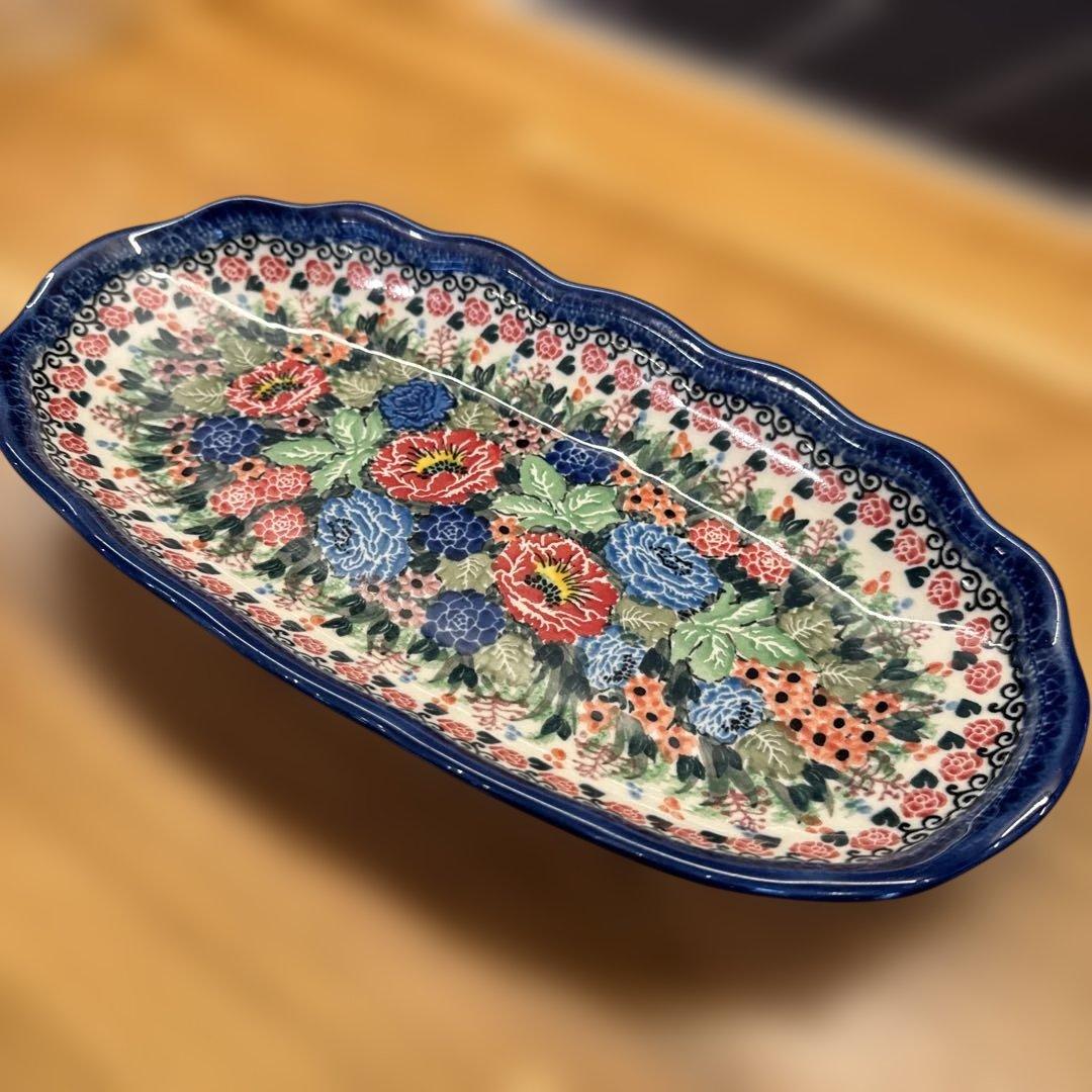 ポーリッシュポタリー　オーバル皿　花柄