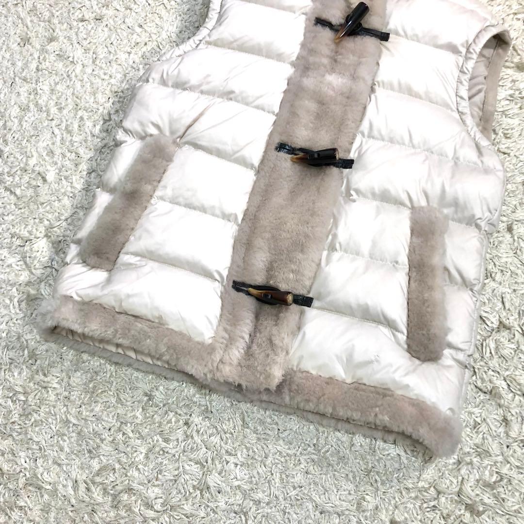 美品✨エンメティ ダウンベスト ムートン ボア トグルボタン アイボリー L相当