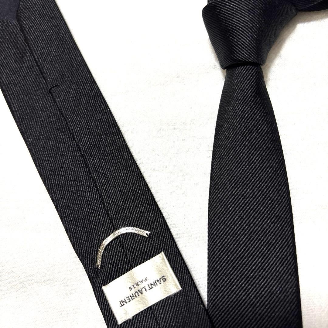 新品　サンローラン　ネクタイ　黒ブラック　無地ソリッド　ナロータイ　タグ付　箱付
