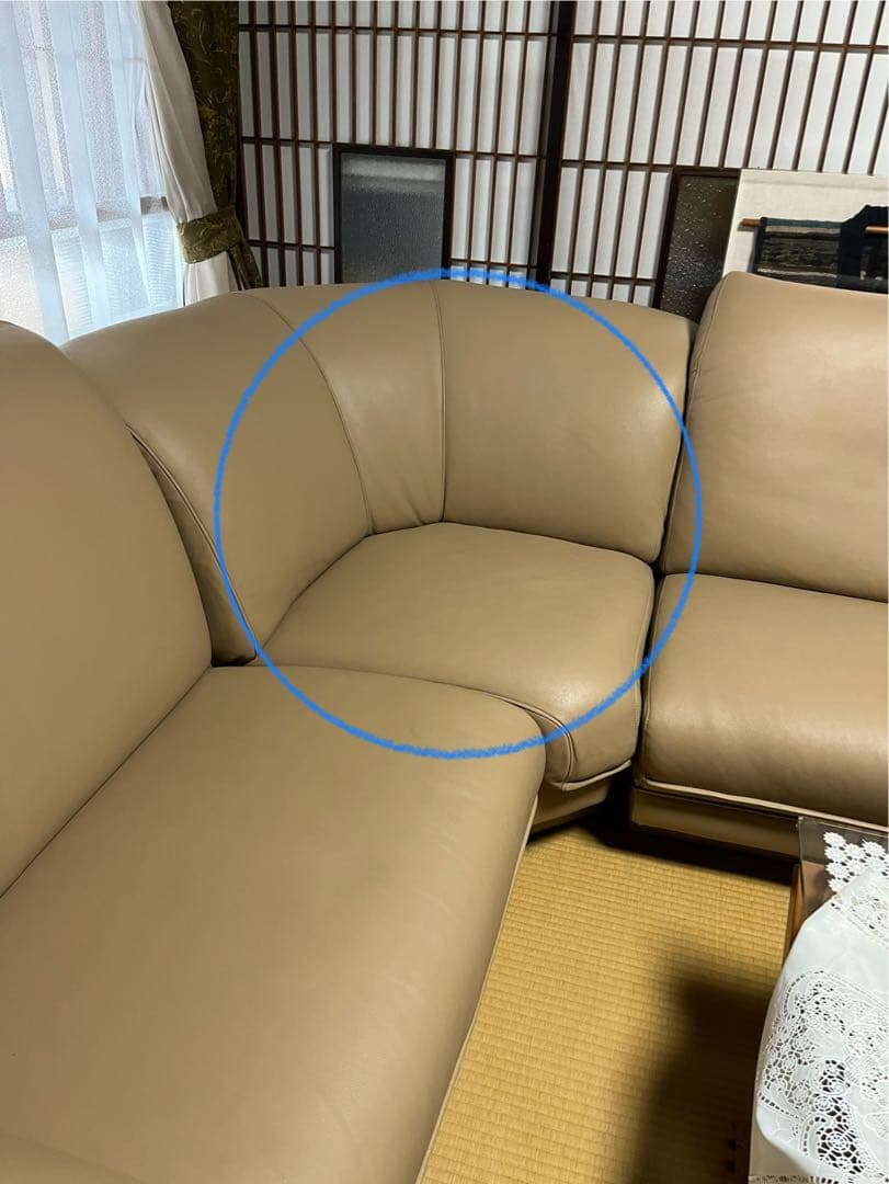 ベージュ レザー コーナーソファ　中央1点のみ