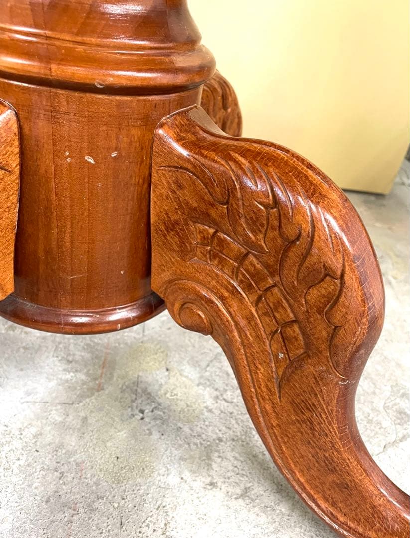 丸テーブル ダイニングテーブル アンティーク 彫刻 猫脚 イタリー 象嵌