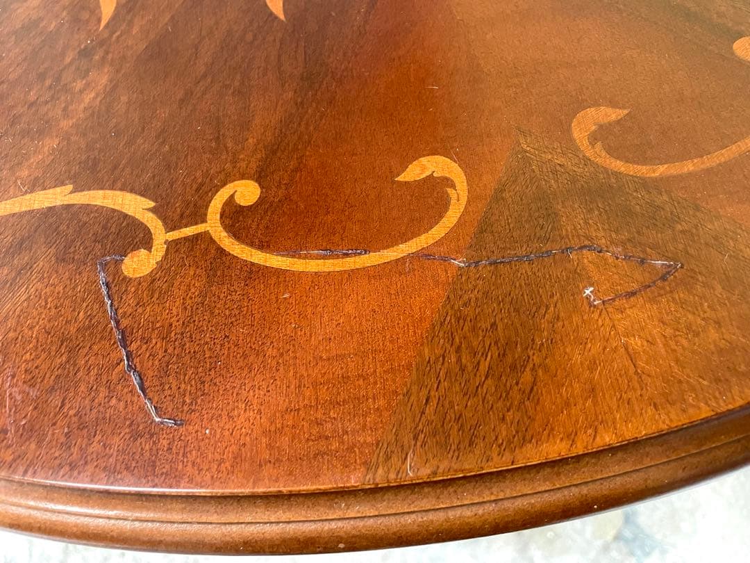 丸テーブル ダイニングテーブル アンティーク 彫刻 猫脚 イタリー 象嵌