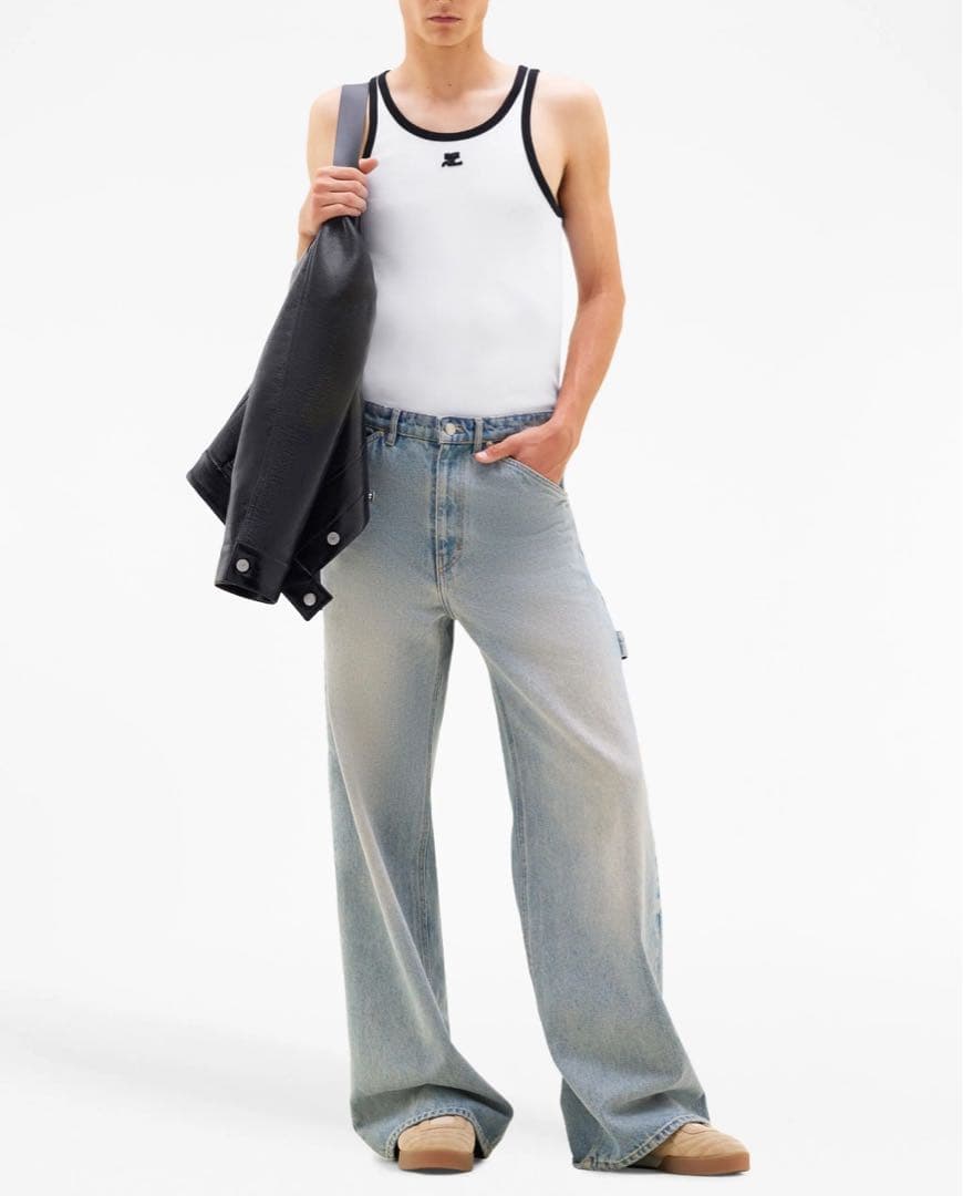 【courrèges】タンクトップ Lサイズ ホワイト/ブラック