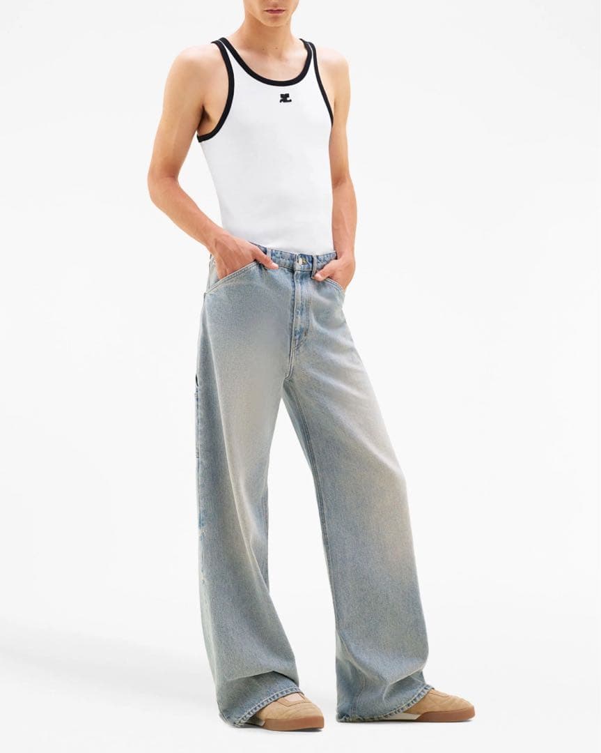 【courrèges】タンクトップ Lサイズ ホワイト/ブラック