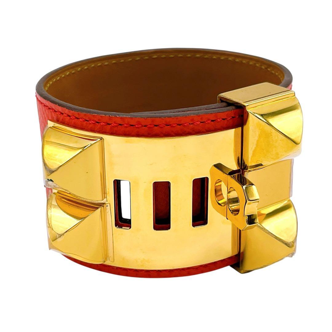 美品 エルメス コリエドシアン ブレスレット 赤 レッド ゴールド レディース