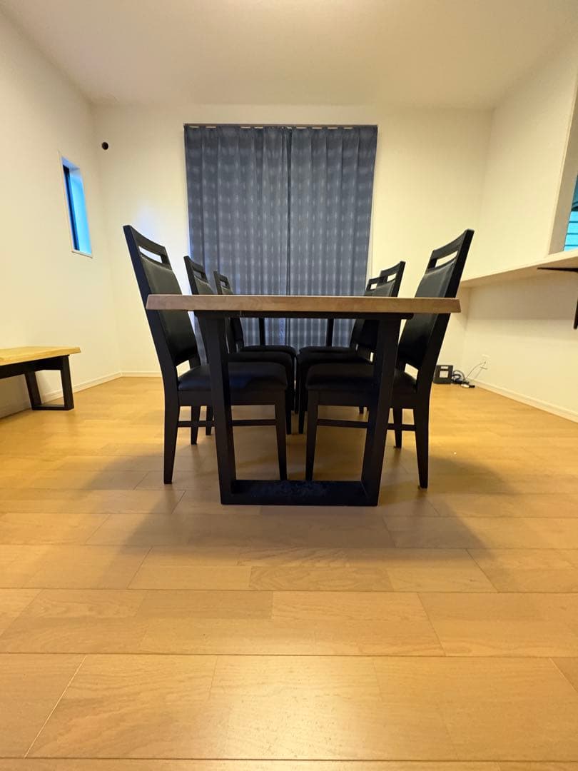 【引取り限定】木製長方形ダイニングテーブルと椅子6脚　ベンチセット