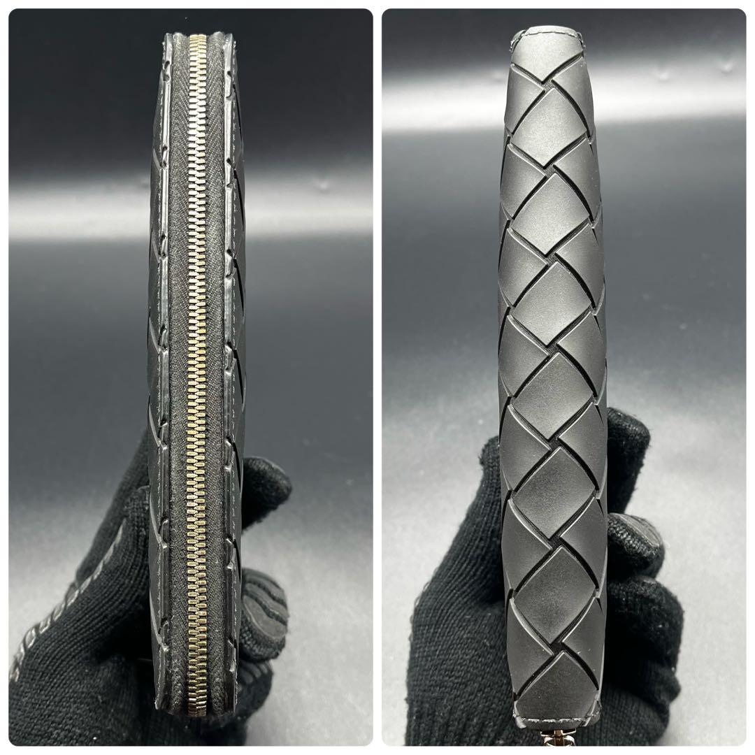 付属品有極美品✨ボッテガ 長財布 ラウンドファスナー ラバー イントレチャート黒