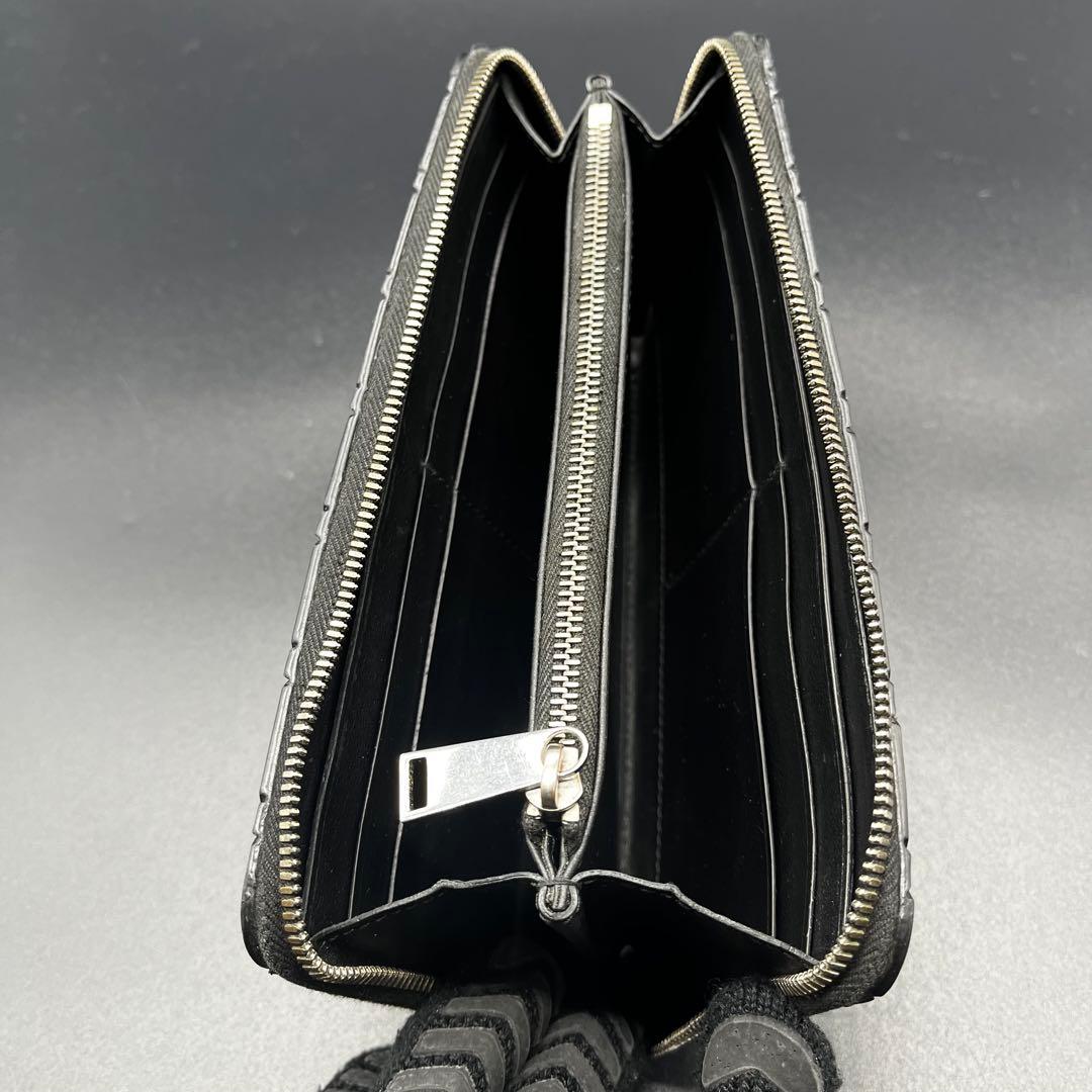 付属品有極美品✨ボッテガ 長財布 ラウンドファスナー ラバー イントレチャート黒