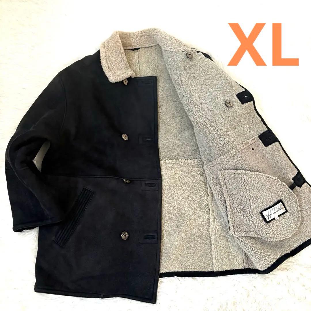 極暖　リアルムートン　ジャケット 黒 シープスキン　ボア　羊革　大きいサイズXL