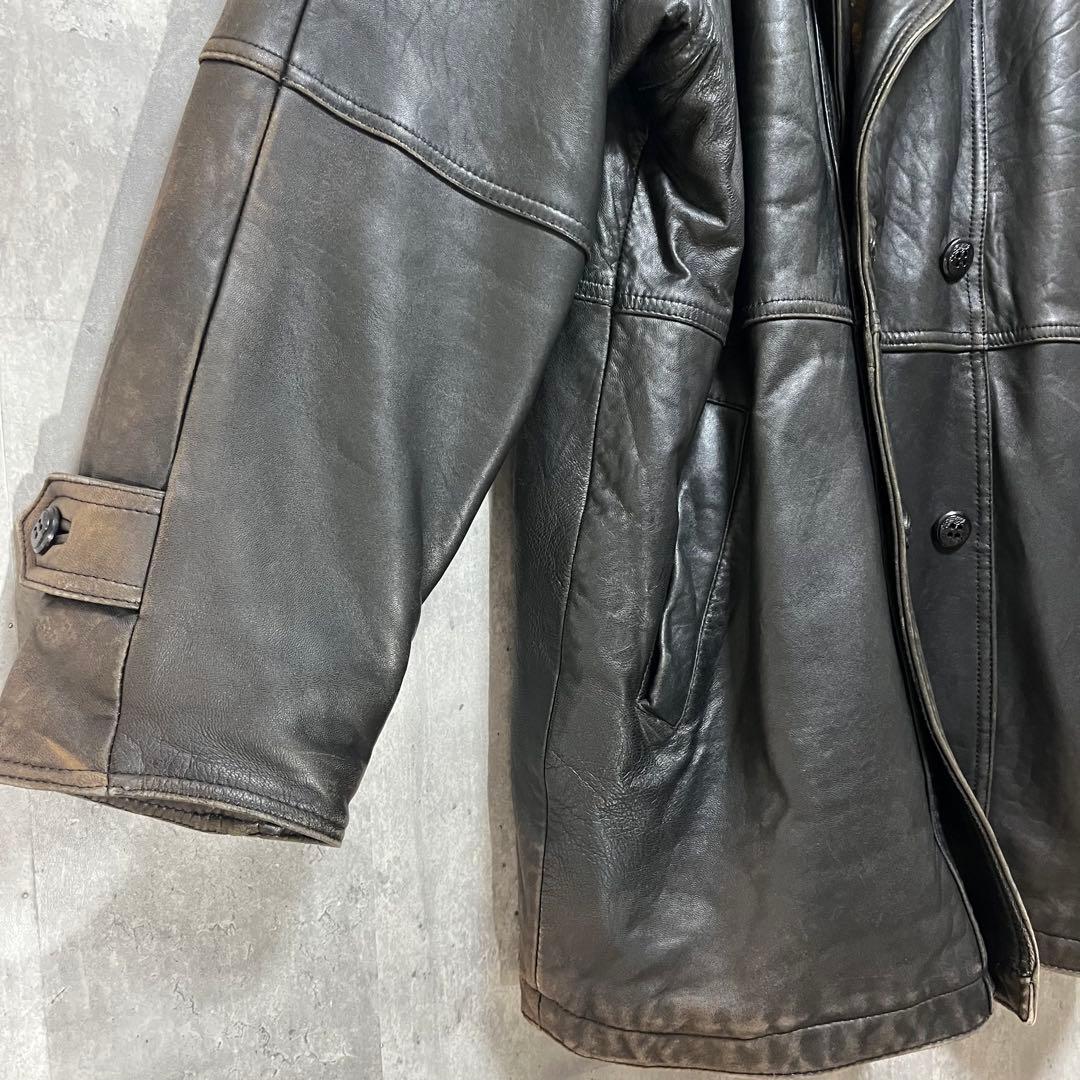 P*I様 90s 羊革 ダブル レザージャケット L 黒 ラムレザー ペイズリー