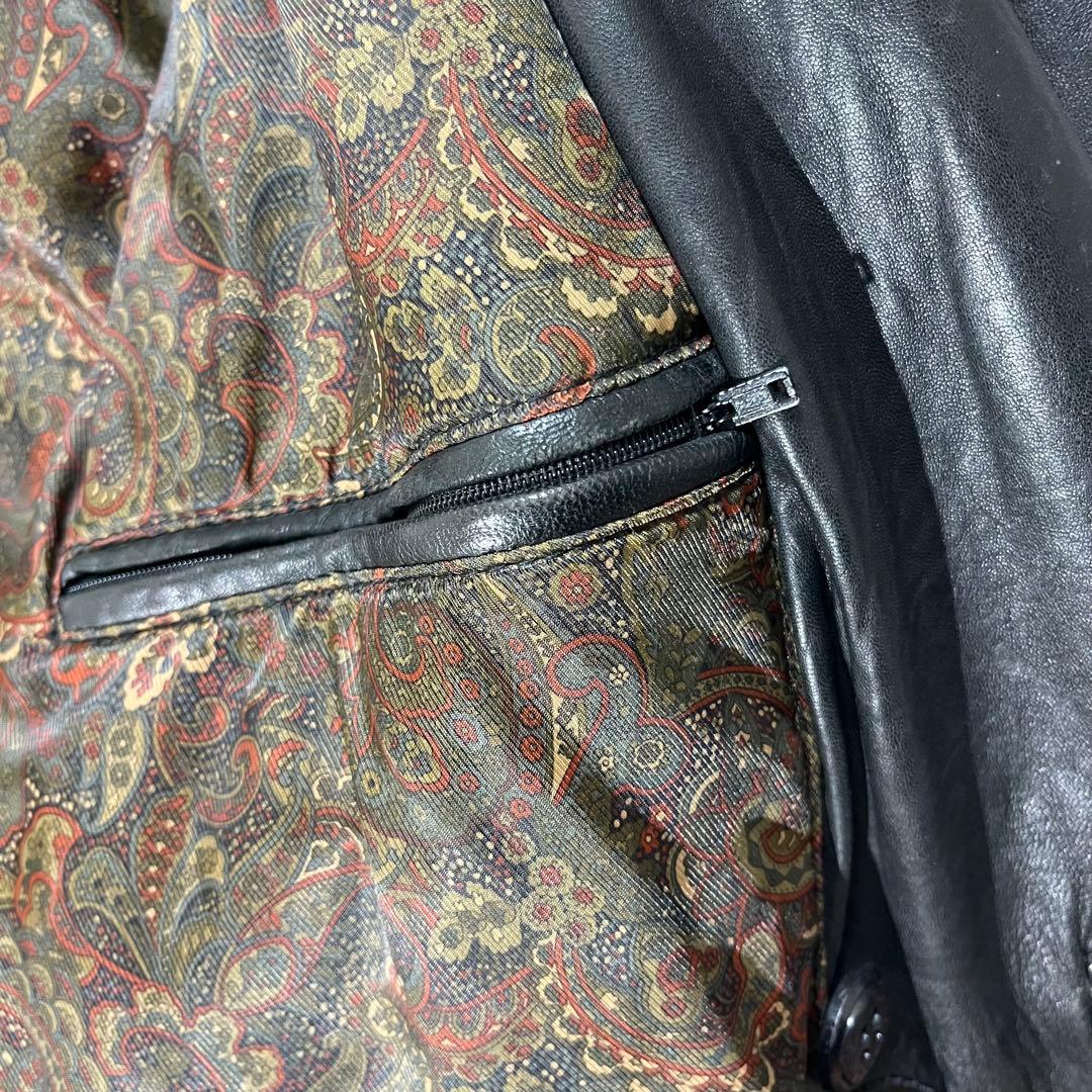 P*I様 90s 羊革 ダブル レザージャケット L 黒 ラムレザー ペイズリー