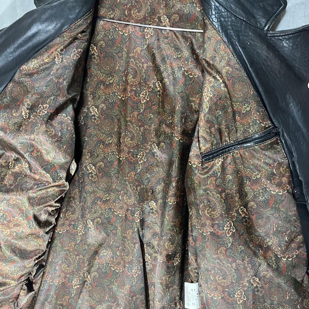 P*I様 90s 羊革 ダブル レザージャケット L 黒 ラムレザー ペイズリー