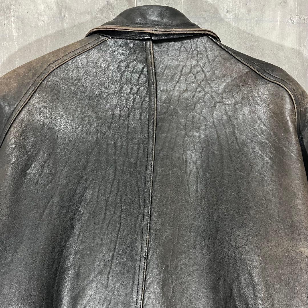 P*I様 90s 羊革 ダブル レザージャケット L 黒 ラムレザー ペイズリー