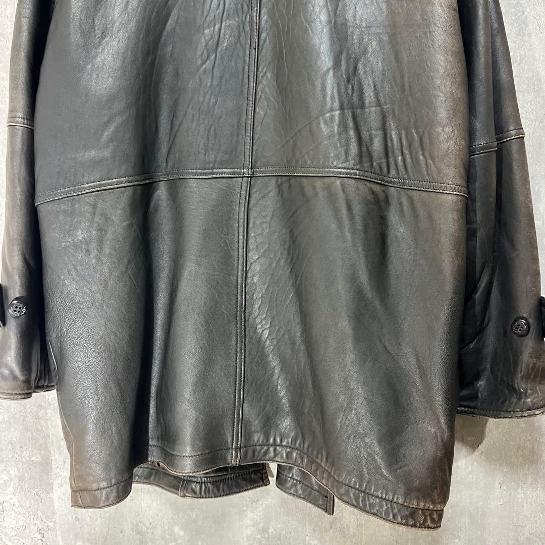 P*I様 90s 羊革 ダブル レザージャケット L 黒 ラムレザー ペイズリー