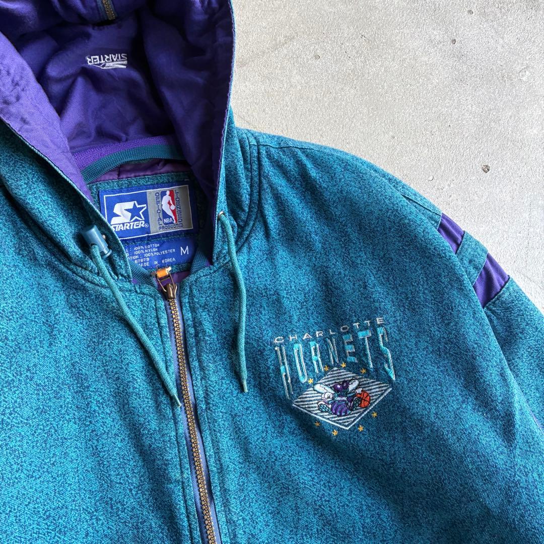 90s STARTER NBA シャーロットホーネッツ 中綿 ジップパーカー
