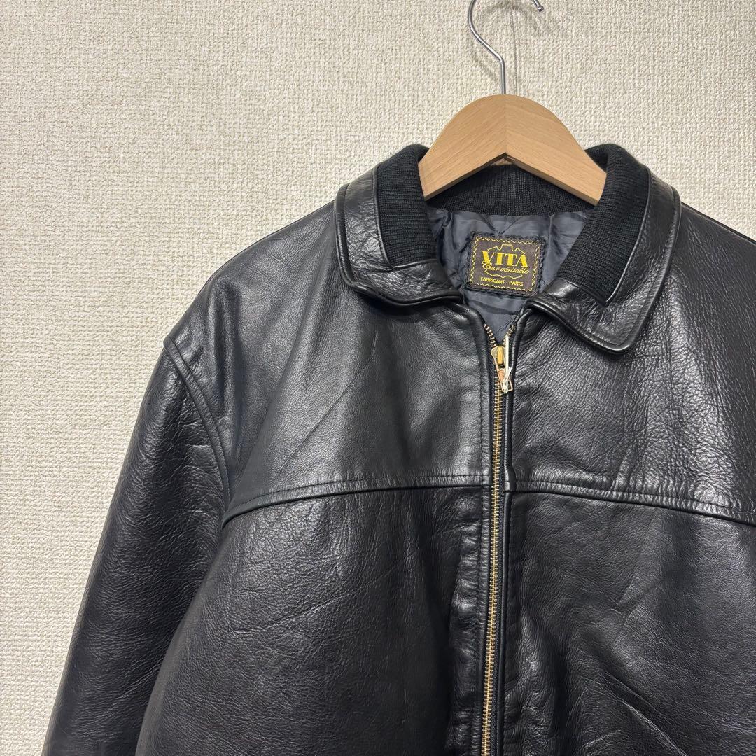 アメリカ古着　レザージャケット　キルティング　本革　L相当 3575