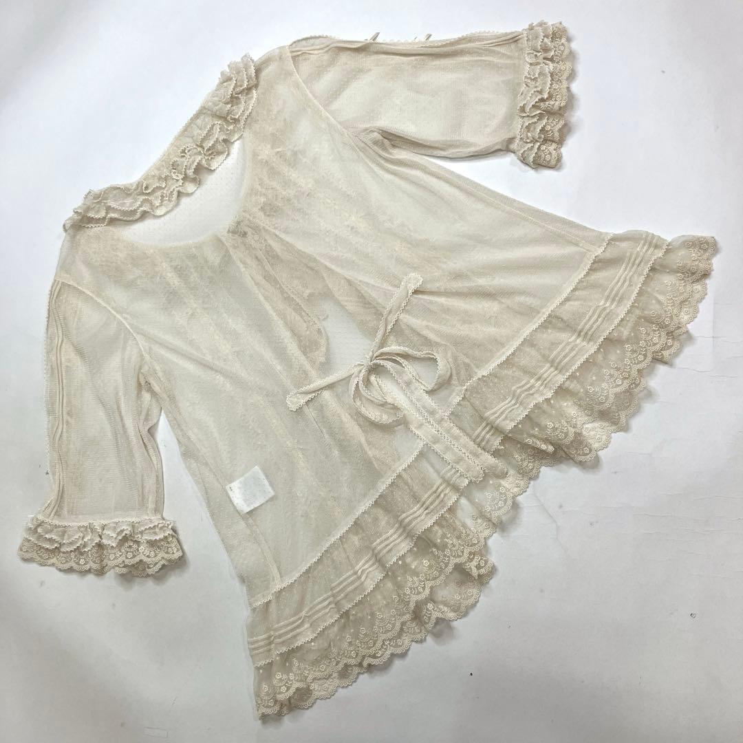 【試着のみ】ピンクハウス 生成 ドットチュールオーバーブラウス