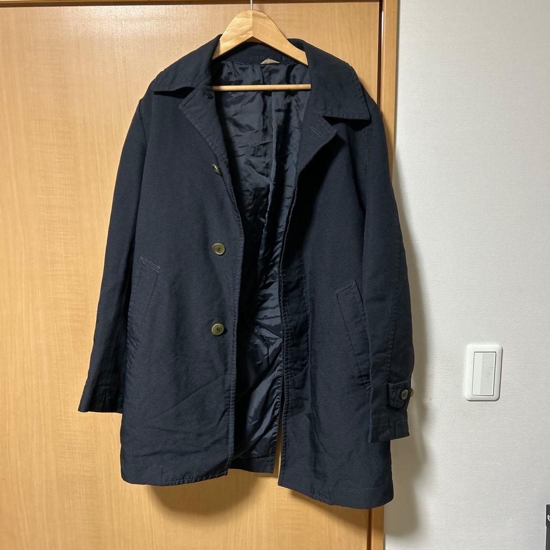 コムデギャルソンオムドゥ ネイビー ステンカラーコート コットン混合