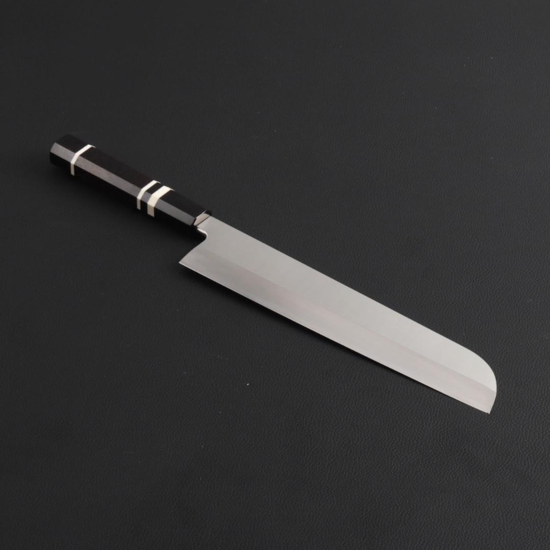 8843 鎌型薄刃 8寸 刺身包丁 刃は究極の切れ味 黒檀黒水牛角白三本巻八角柄