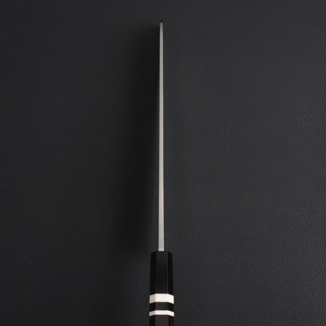 8843 鎌型薄刃 8寸 刺身包丁 刃は究極の切れ味 黒檀黒水牛角白三本巻八角柄