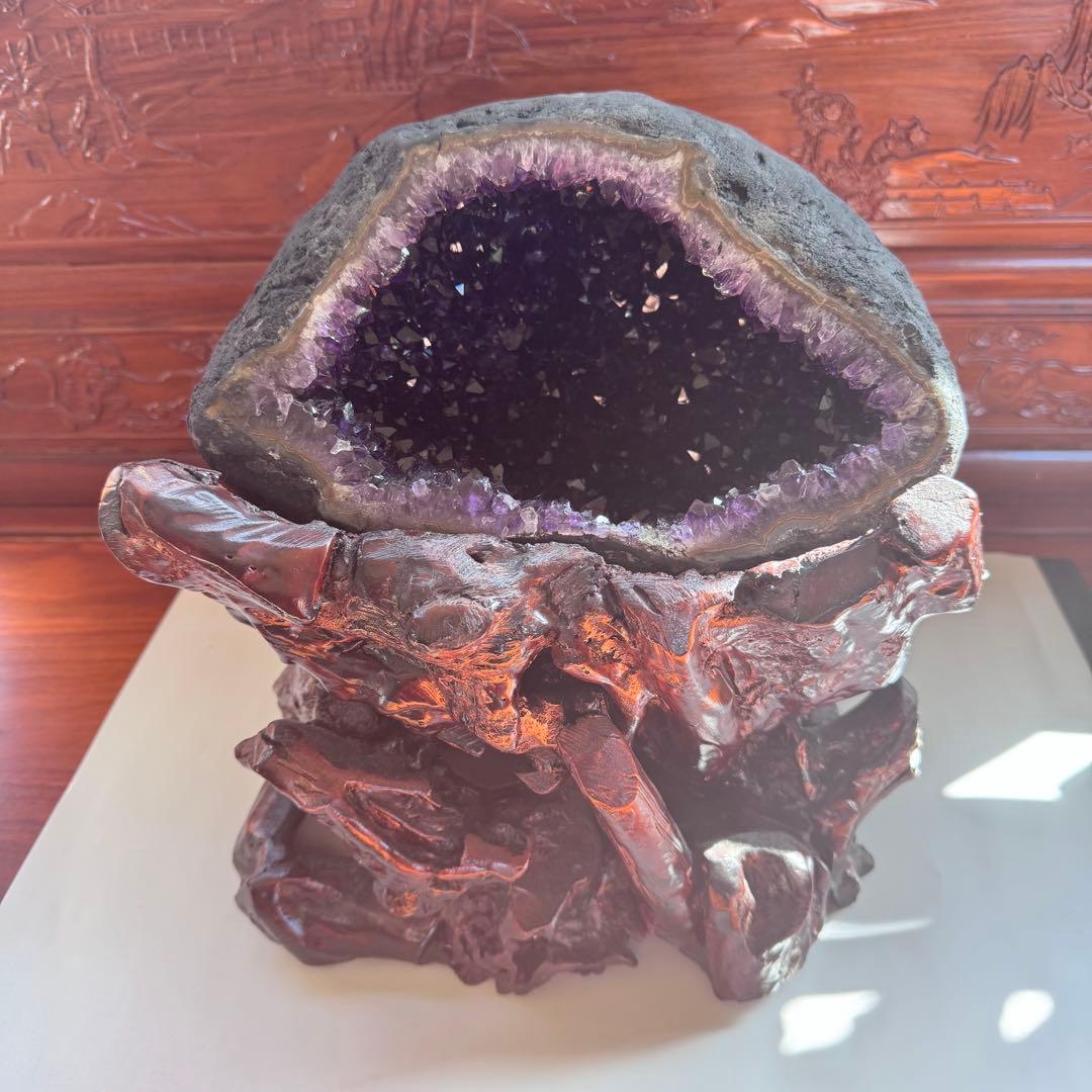 G-6アメジストドーム　濃紫クラスタージォード　天然石　クリスタル　置物13.6