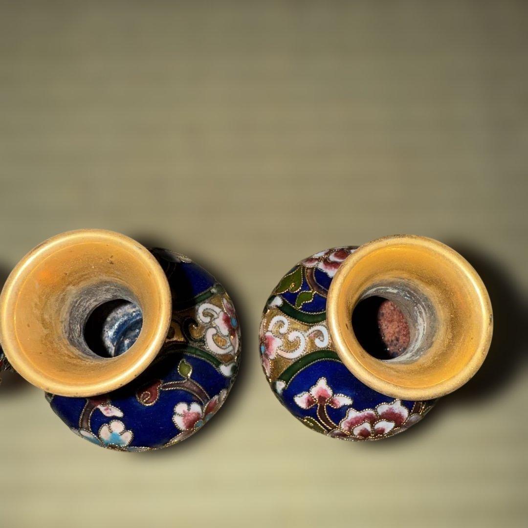 骨董品 エナメル装飾の金属花瓶セット 5点