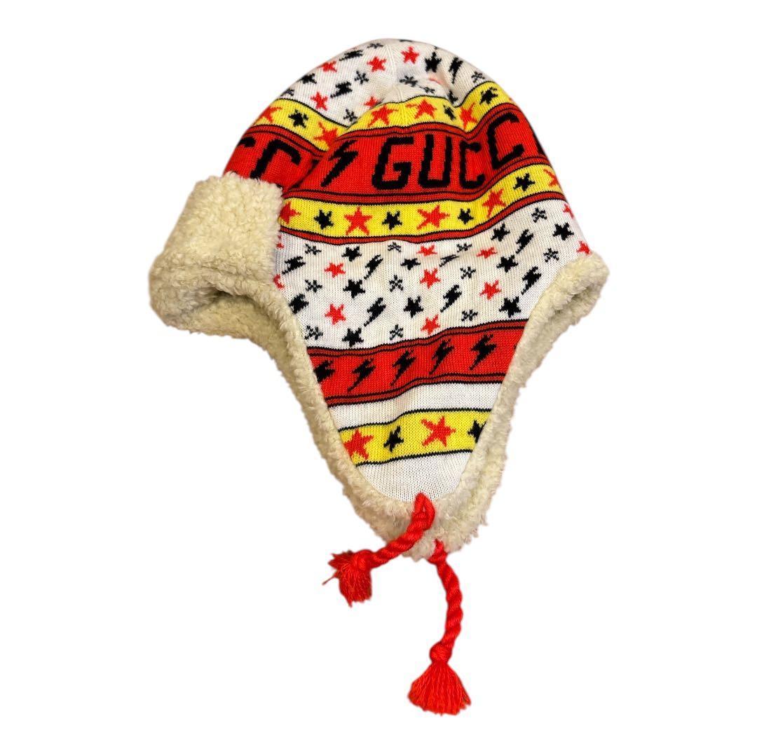 GUCCI キッズ 帽子 L 56cm 美品 イヤーフラップ ニット ボア