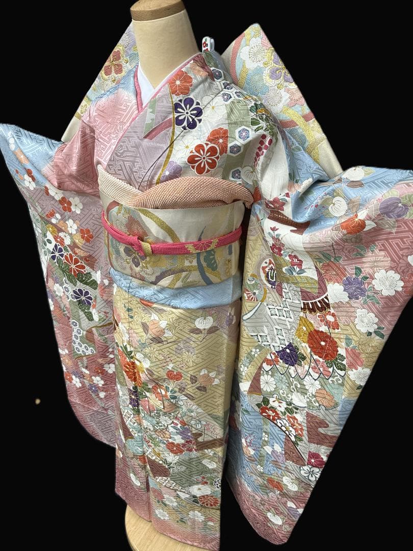 千總 高島屋誂え ピンク地染め分け 誰が袖 振袖 フルセット
