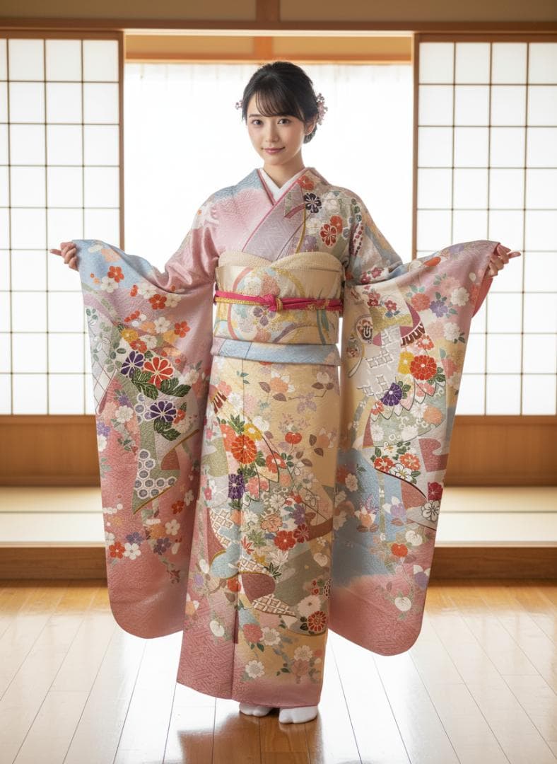 千總 高島屋誂え ピンク地染め分け 誰が袖 振袖 フルセット