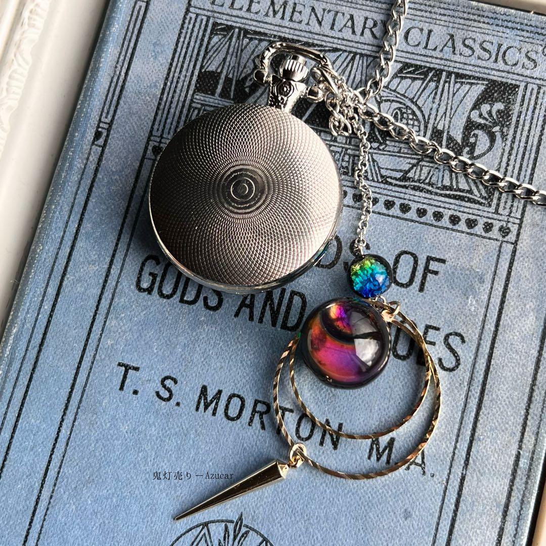 蓄光懐中時計の天体魔法使いの月の満ち欠け(三日月天球儀付き)★シルバーテイスト