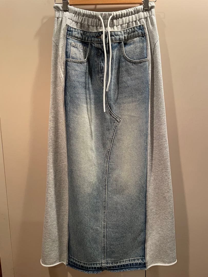 デニムドッキングスウェットロングスカート