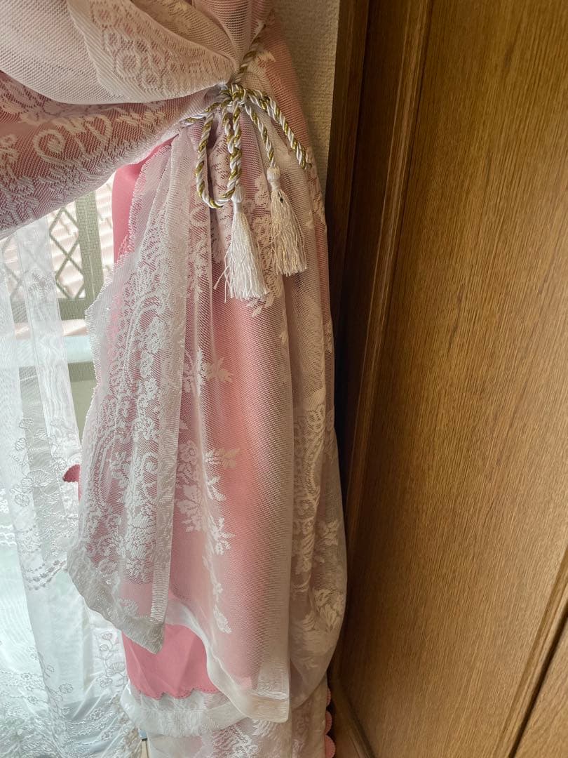 オーダーメイド おしゃれ 姫系 レースカーテン一体型 遮光1級カーテン ピンク