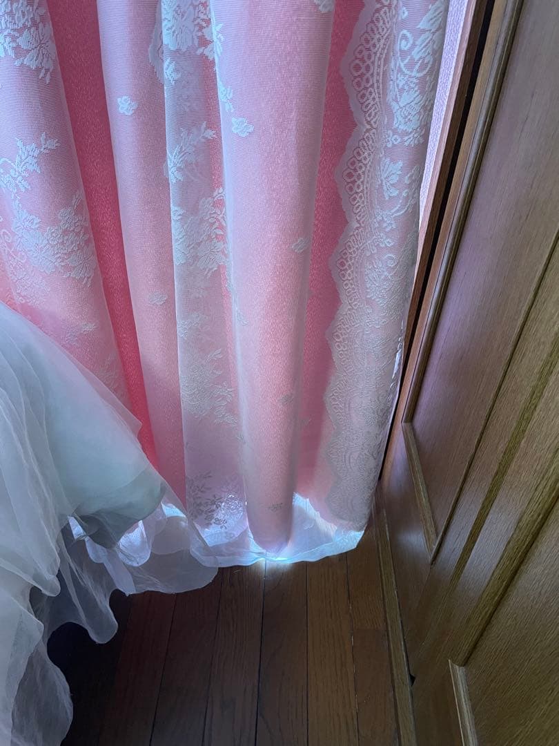オーダーメイド おしゃれ 姫系 レースカーテン一体型 遮光1級カーテン ピンク