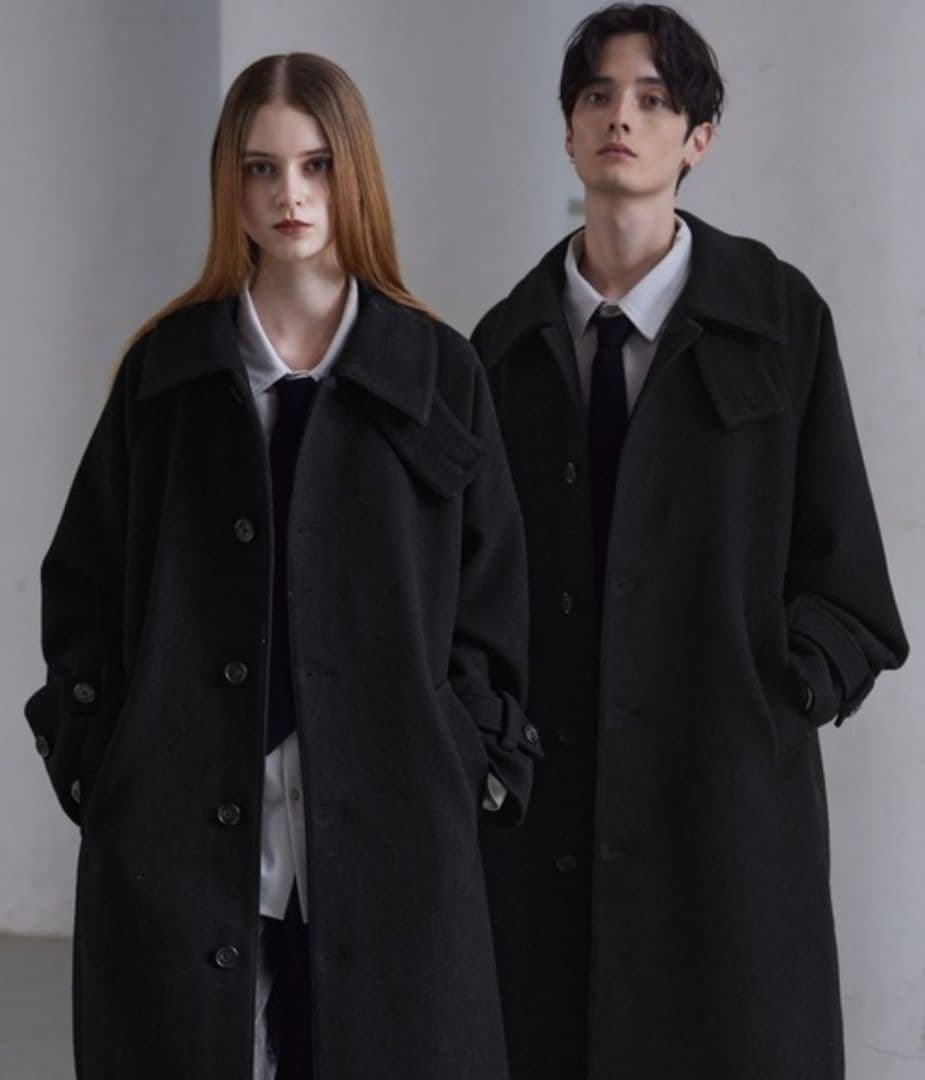 【CLEL】ウールブレンド テックメルトンステンカラーコート ブラック