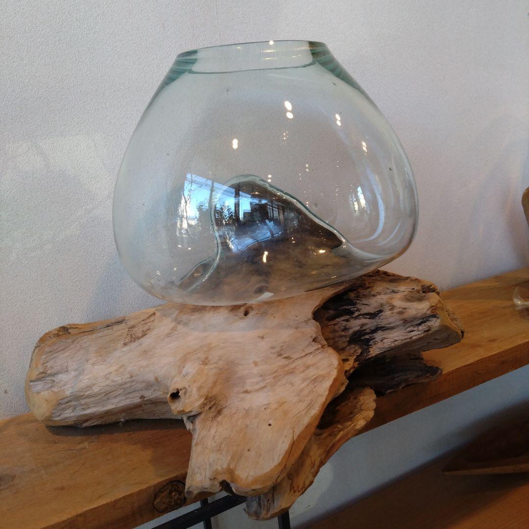 Bali 流木 ガラス オブジェ アクアリウム アート 花瓶 一輪挿し 花器