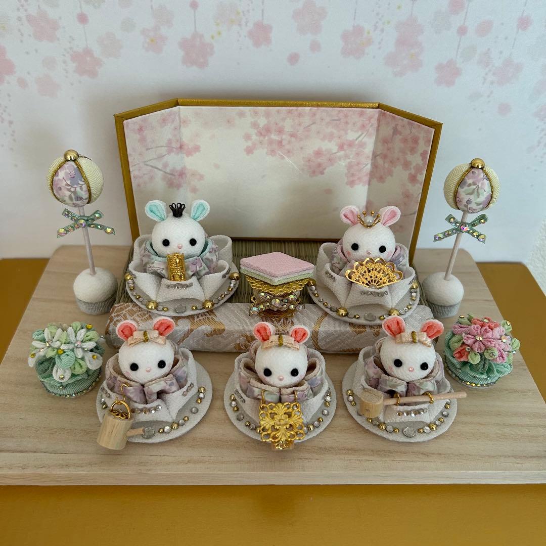 ごん様　ハンドメイド　雛人形　お雛様　リバティ　つまみ細工　おしゃれ　うさぎ