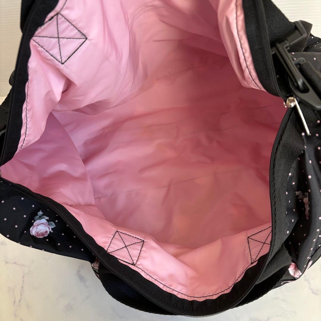 新品 レスポートサック ボストンバッグ ローズ＆ドット柄 黒 ピンク 2way