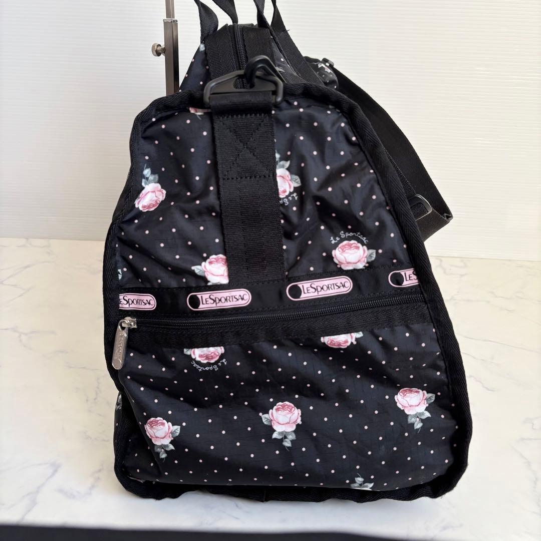 新品 レスポートサック ボストンバッグ ローズ＆ドット柄 黒 ピンク 2way