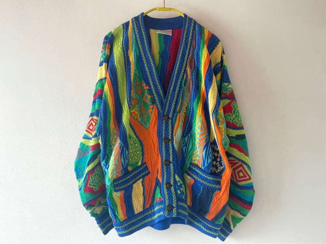 極美品◎90s COOGI ビューティフルパターン 3Dコットンカーディガン S