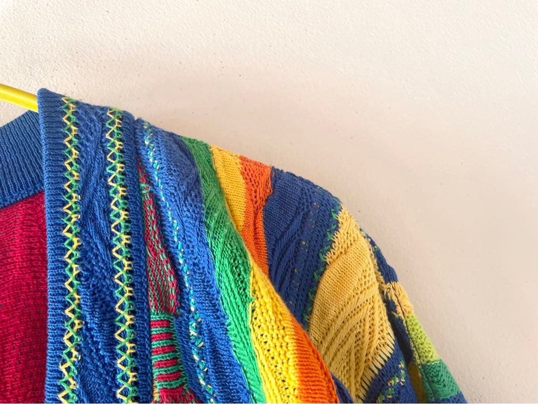 極美品◎90s COOGI ビューティフルパターン 3Dコットンカーディガン S