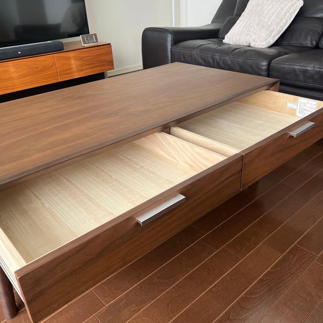 木製モダンセンターテーブル 引き出し付き ローボード