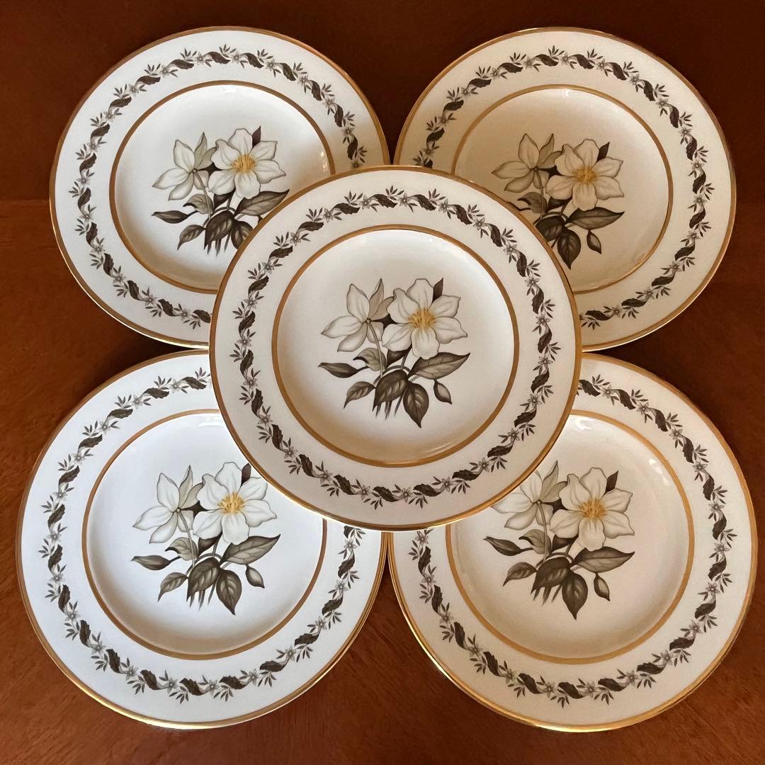 【未使用美品】ロイヤルウースター★白い花シリーズBERNINA★デザート皿　5枚