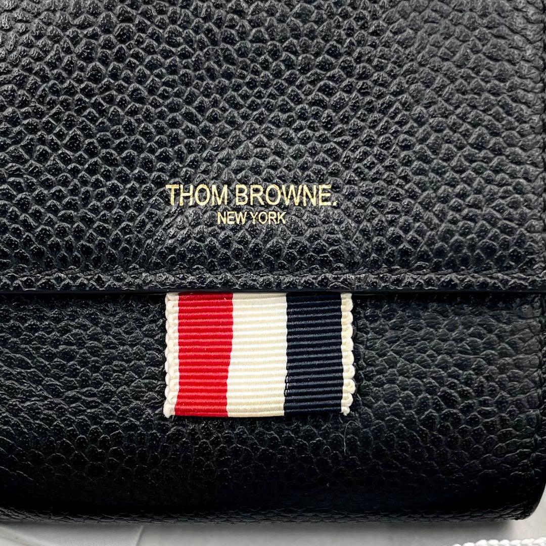 THOM BROWNE ケース　トリコロール　牛革　ブラック　箱付き
