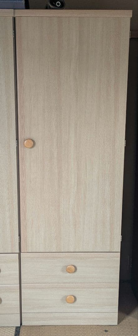 ナチュラルウッド収納キャビネット 1ドア2引き出し