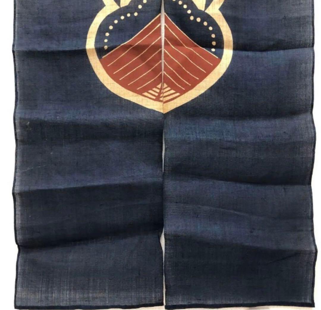 素敵　お洒落な　麻　型染　藍染　のれん　暖簾